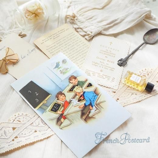 フランス ポストカード 少年 少女 釣 海辺（du temps ensemble）