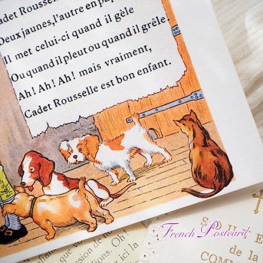 フランス ポストカード 【フランスの歌 童謡】フランス語 猫 犬  ギヨーム・ルセル風刺歌（Cadet rousselle）【画像7】