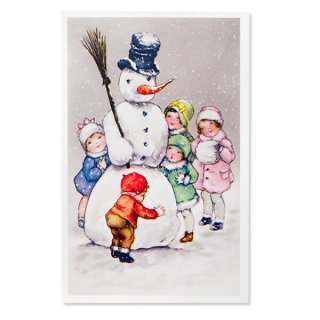 クリスマス フランス クリスマスポストカード 雪だるま 幼子 ほうき シルクハット（personne populaire）