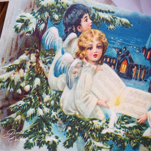 ドイツ直輸入！ 【大判】クリスマスポストカード エンボス加工 復刻 （もみの木 天使  賛美歌）【画像3】