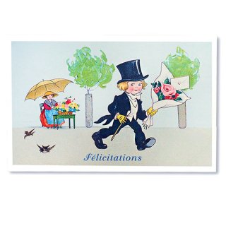 フランス ポストカード/挿絵系 フランス クリスマスポストカード お祝い シルクハット バラ ローズ（Felicitations）