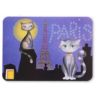 ポストカード/フレンチ系 ドイツ ポストカード  エッフェル塔 月夜の猫 ネコ（Chat au clair de lune）