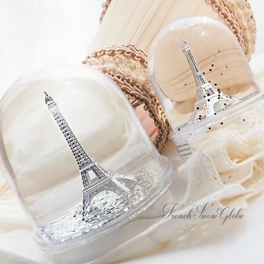 フランス直輸入！】スノーグローブ 縦8.5cm【シルバー エッフェル塔