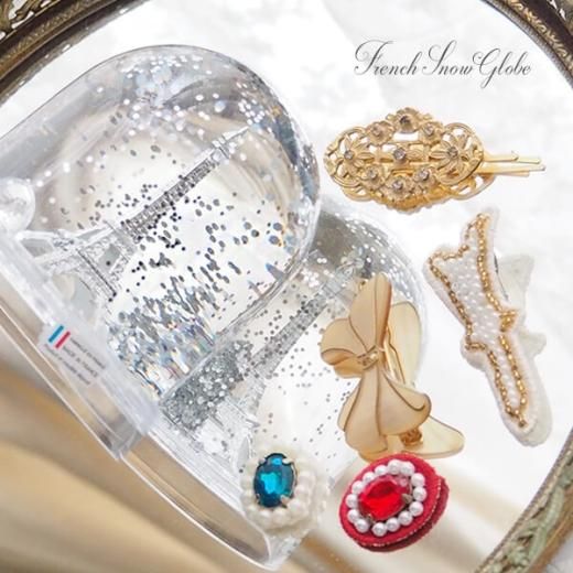 フランス直輸入！】スノーグローブ 縦8.5cm【シルバー エッフェル塔