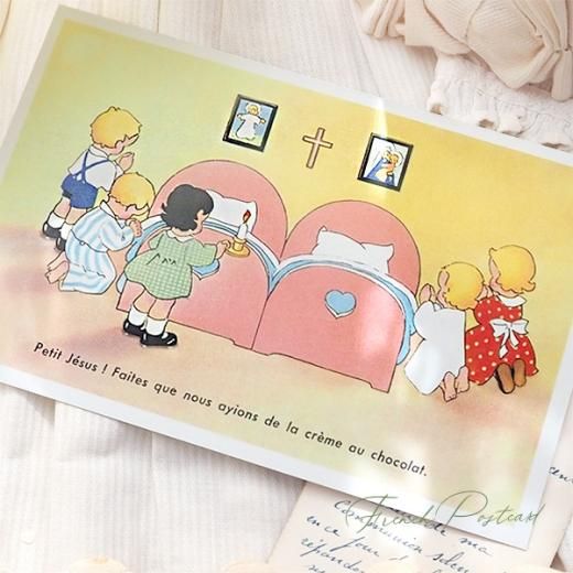 フランス クリスマスポストカード 幼子 お祈り イエス・キリスト 聖母