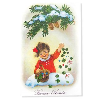 フランス クリスマスポストカード 幸せの四つ葉のクローバー 幸せの蹄鉄 あけましておめでとう 年賀状（Bonne Annee V）