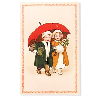クリスマス（Xmas） 輸入 雑貨 フランス クリスマスポストカード 幼子 相合い傘  お人形 プレゼント（Un parapluie partage）