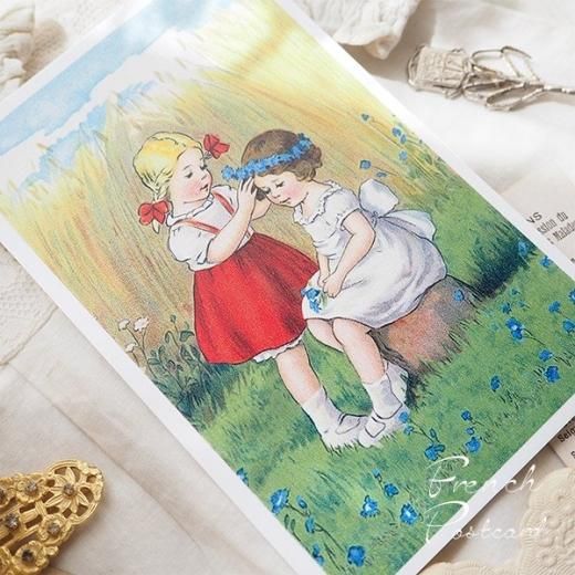 フランス ポストカード 女の子 幼子 花冠 リボン 花の頭飾り 友情 お祝い フランス ポストカード 女の子 幼子 花冠 リボン 花の頭飾り 友情 お祝い