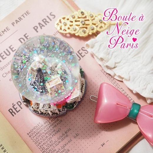 フランス直輸入！】スノーグローブ 縦7cm【ピンク エッフェル塔