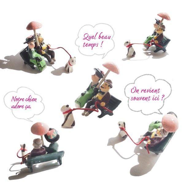 【美品】ファインアートミニチュアズ　ベンチに座る紳士と淑女 フランス直輸入！】ジオラマ ミニチュア フィギュア ベンチに