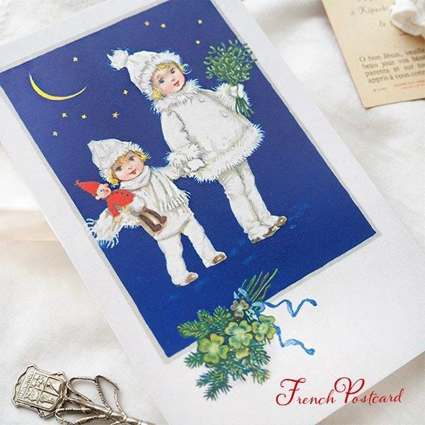 フランスアンティーク　ポストカード　大輪の薔薇とブルーリボンの少女 フランス アンティーク ポストカード 少女 No.1-No5 | Le petit