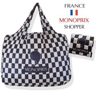 【フランス直輸入】MONOPRIX モノプリ エコバッグ【モード 白黒チェック フレンチカフェタイル】
