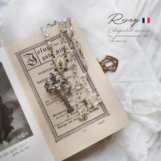 【送料無料 フランス直輸入】フランス製 1950年代 オーロラガラス ロザリオ 聖母マリア 不思議のメダイ デッドストック アンティークロザリオ