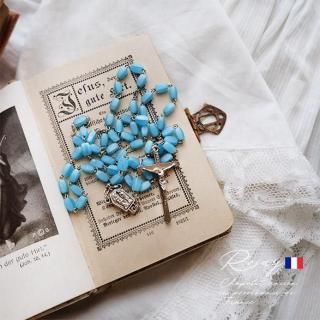  【フランス直輸入】フランス製 1950年代 アンティークロザリオ ブルーガラス  ルルドの聖水BOX デッドストック（EAU DE LOURDES刻印）