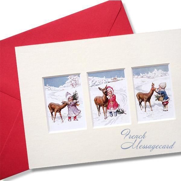 フランス クリスマスポストカード マウントボード仕様 封筒セット（雪