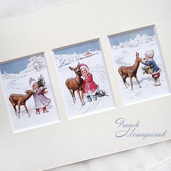 フランス クリスマスポストカード マウントボード仕様 封筒セット（雪