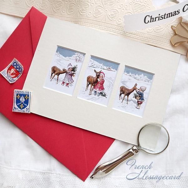 フランス クリスマスポストカード マウントボード仕様 封筒セット（雪