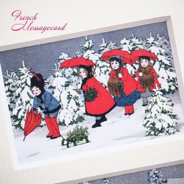 フランス クリスマスポストカード マウントボード仕様 封筒セット（冬