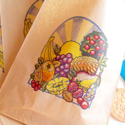 マルシェ袋 フランス 海外市場の紙袋（フルーツと太陽）５枚セット