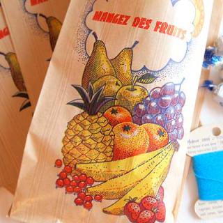 マルシェ袋 フランス 海外市場の紙袋（フルーツ雲太陽）５枚セット