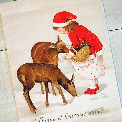 フランス クリスマスポストカード 子鹿（Bonne et heureuse annee）【画像1】