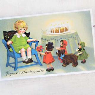 フランスポストカード （お誕生日 ケーキ ベア 花束 Joyeux Anniversaire G）