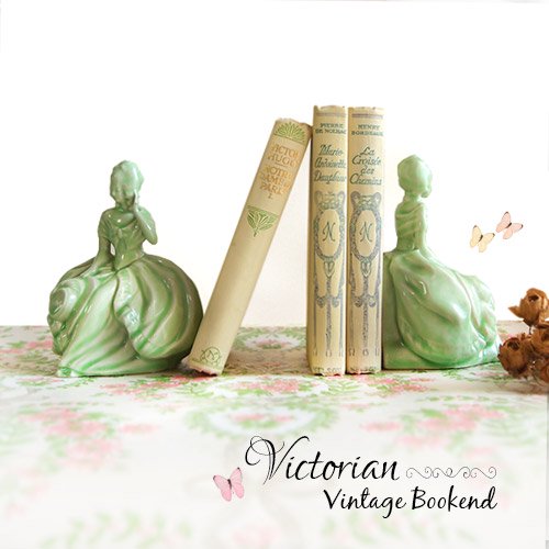 イギリス ヴィンテージ ヴィクトリアン 陶器製ブックエンド 【送料無料 