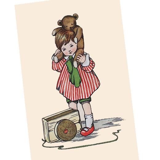 フランスポストカード ベア 女の子 ストライプ（Jeu de poupee）
