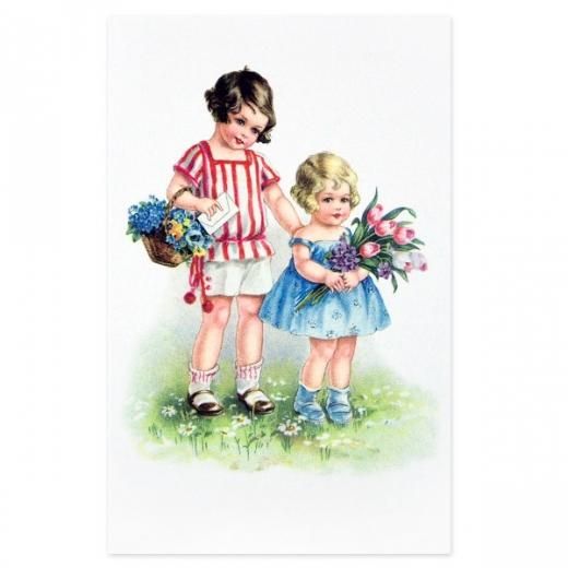 フランスポストカード 手紙 花束 お祝 少女（la lettre）