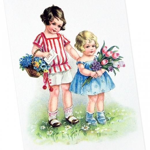 フランスポストカード 手紙 花束 お祝 少女（la lettre）