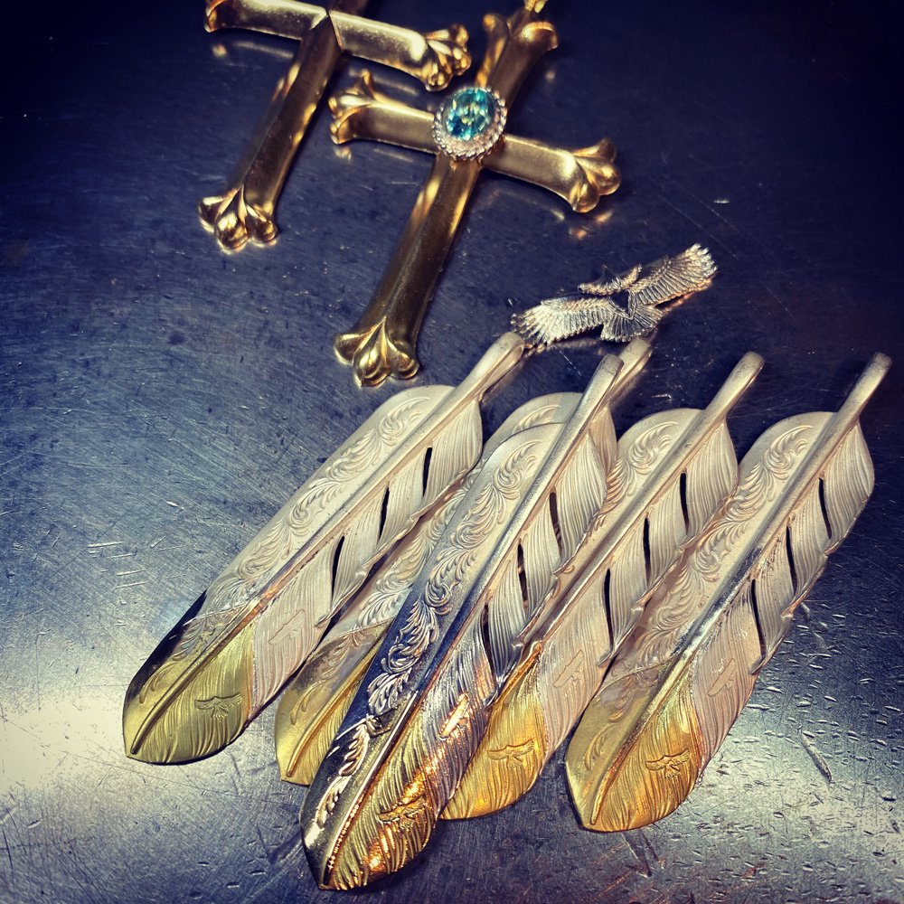 Arabesque L-feather K18 925 silver