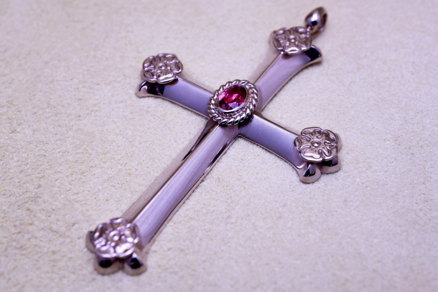 Cross top  /  pink tourmaline5x7・s-flower　Pink Champagne material