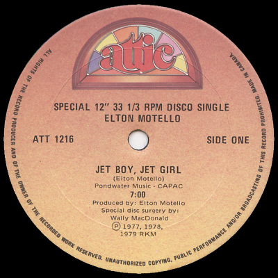ELTON MOTELLO - Jet Boy, Jet Girl (Surgical Disc Changes) -  ディスコ&クラブ系中古アナログレコード・CDショップ: クラバーズ・レコーズ