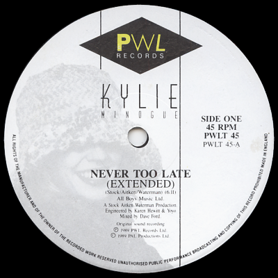 KYLIE MINOGUE - Never Too Late - ディスコ&amp;amp;amp;amp 