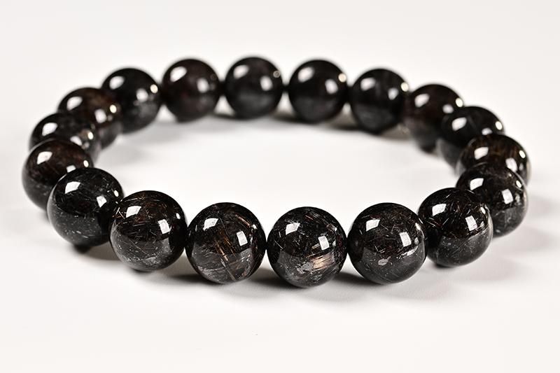 11mm　ブラックブロンズルチル　ブレスレット ☆黒とブロンズの輝き☆高品質ブラックブロンズルチルクォーツ