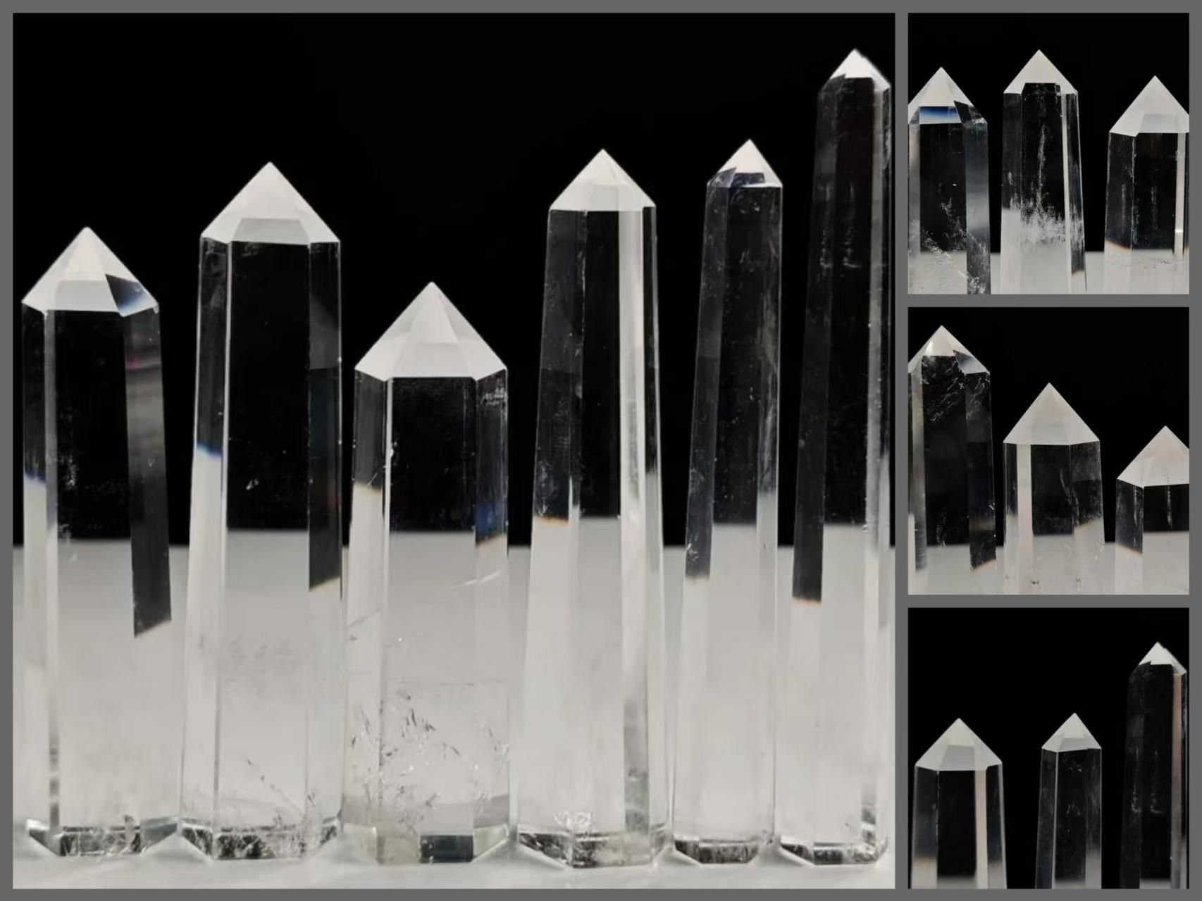 ★プレミアム品質天然水晶六角柱ポイント置物約500gセット