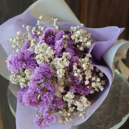 018 カスミソウとスターチスのドライブーケ - 岩手県盛岡市の花屋