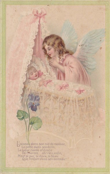 Carte Postale Ancienne 可愛い赤ちゃんを見守る天使 A Bleu Curacao France
