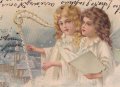 Carte postale ancienne＊竪琴で唄う冬の妖精たち