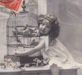 Carte postale ancienne＊大好きな小鳥たちと女の子