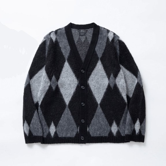 RATS ARGYLE MOHAIR KNIT CARDIGAN 22RN-1010 BLACK - DAYTRIPPER(デイ