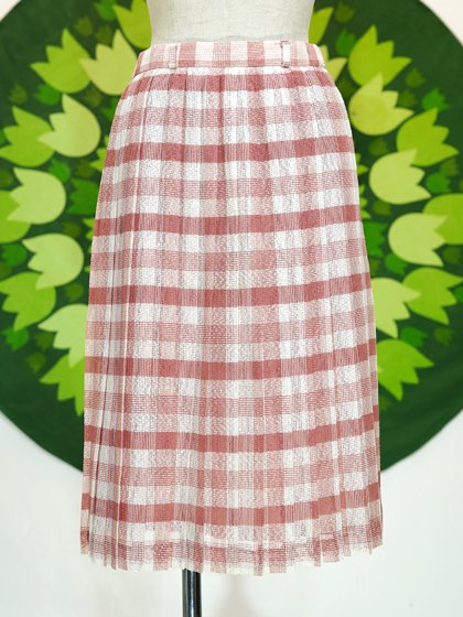VIGOGNE】レトロ ピンク チェック プリーツ スカート - ひざ丈スカート