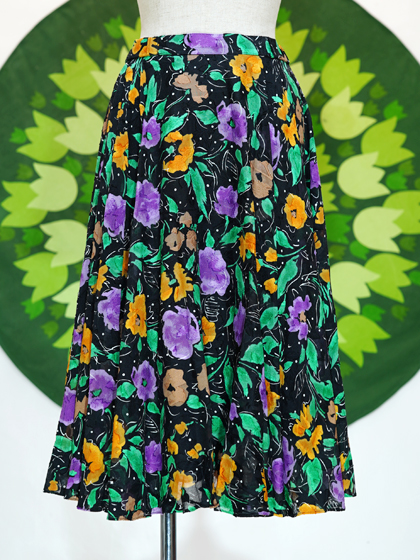 70s70年ヴィンテージvintage花柄スカート STITCHSHOW】70s70年代ヴィンテージ刺繍花柄スカートハンドステッチ