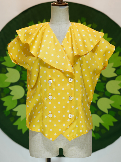 ブラウスМサイズフリルスタンドカラーシャツ黄色イエローyellow
