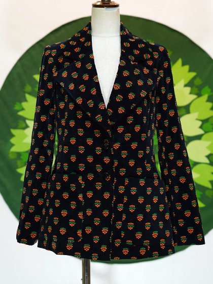 黒別珍地に橙と緑の柄テーラードジャケット - メトロポリタン オンライン（レトロ・ヴィンテージ古着 通販）