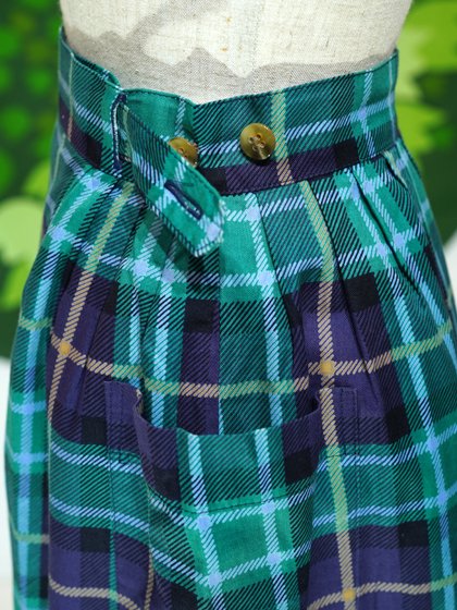 Yorkland】青と緑のタータンチェック柄ポケット付きスカート