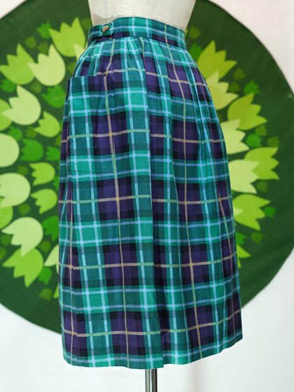 Yorkland】青と緑のタータンチェック柄ポケット付きスカート 