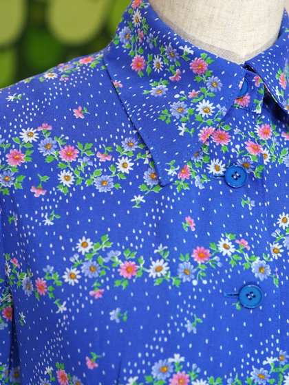 ヴィンテージ レトロ古着 花柄ロングワンピース 麻混 ライトブルー 水色 ピンク 楽天市場】花柄 ヴィンテージ（ワンピース｜レディース