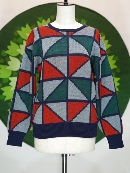赤紺グレー緑の三角柄ニット - メトロポリタン オンライン（レトロ