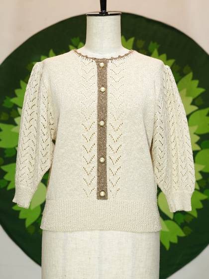 ヴィンテージ キャットとフラワーリボン コットン サマーニット ヴィンテージ キャットとフラワーリボン コットン サマーニット